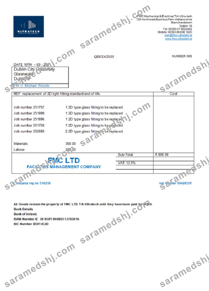 Ireland Ultratech Pvt Ltd invoice